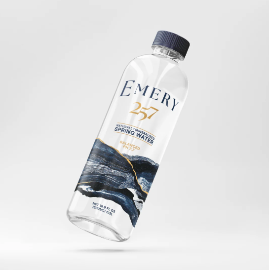 Emery 257 naturally mineralized spring water bottle